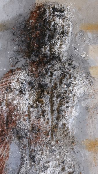PF136 - Technique mixte sur papier marouflé sur toile et toile marouflée sur bois (Cendre, sable ocre rouge, acrylique, poudre de marbre) - Projet en dimensions réduites - 47 x 42 x 5,2 - 2022